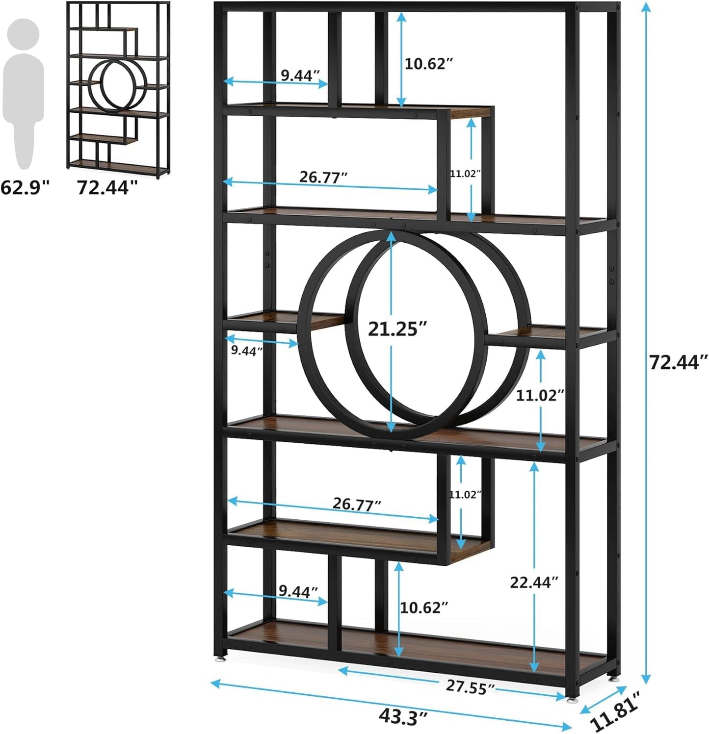 Tribesigns 72-Inch Geometric Industrial Bookshelf with 11 Open Shelving Units - WoodArtSupply