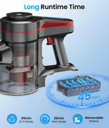 CHEBIO Cordless Vacuum Cleaner, Stick Vacuum with Powerful Suction, 45Mins Runtime Vacuum Cleaners for Home, Anti-tangle and 1.5L Dust Cup, 6 in 1 Lightweight Vacuum for Hardwood Floor Carpet Pet Hair CHEBIO