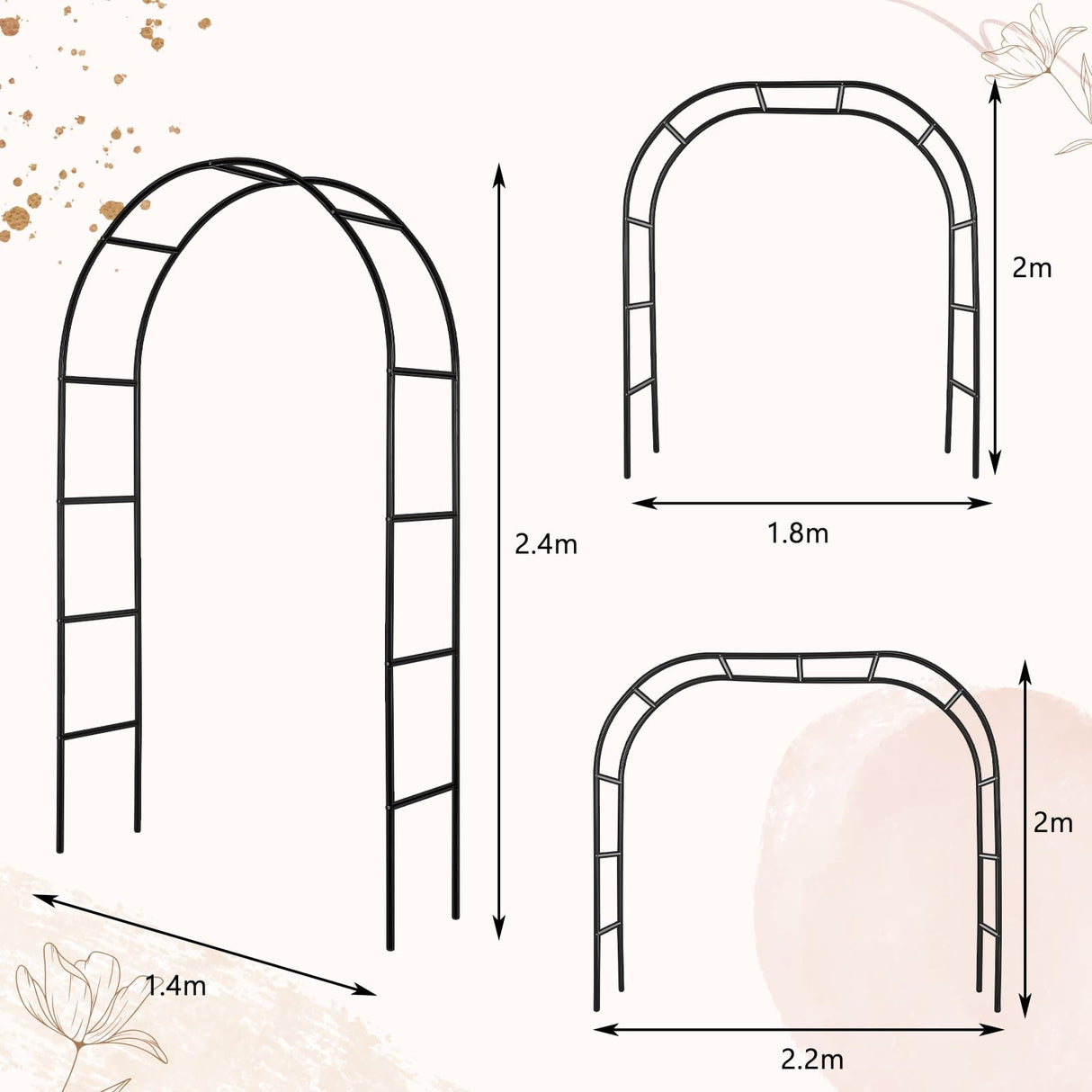 Gisafai 3 Pack Metal Garden Arch Wedding Arches Metal Pergola Arbor 7.9 Ft, Two Way Assemble, Durable Wedding Trellis Archway for Climbing Plants Outdoor Bridal Party Decoration(Black) Gisafai