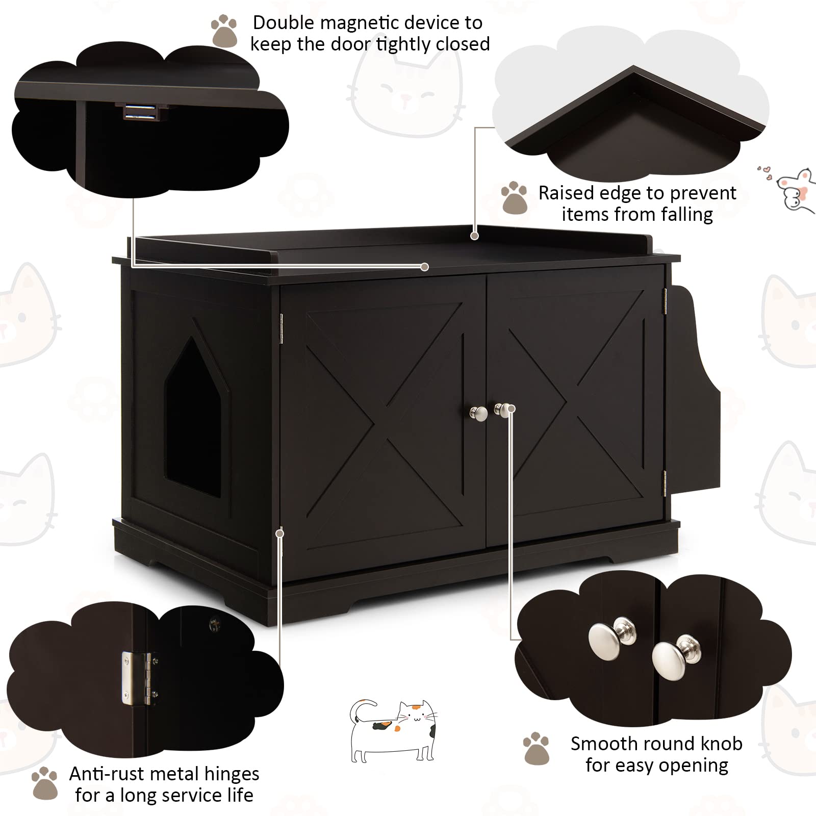 Tangkula Cat Litter Box Enclosure, Wooden Cat House Side Table w/Removable Divider, Reversible Entrance, Magazine Rack, Large Nightstand Pet House, Hidden Cat Washroom, Litter Box Furniture ( - WoodArtSupply