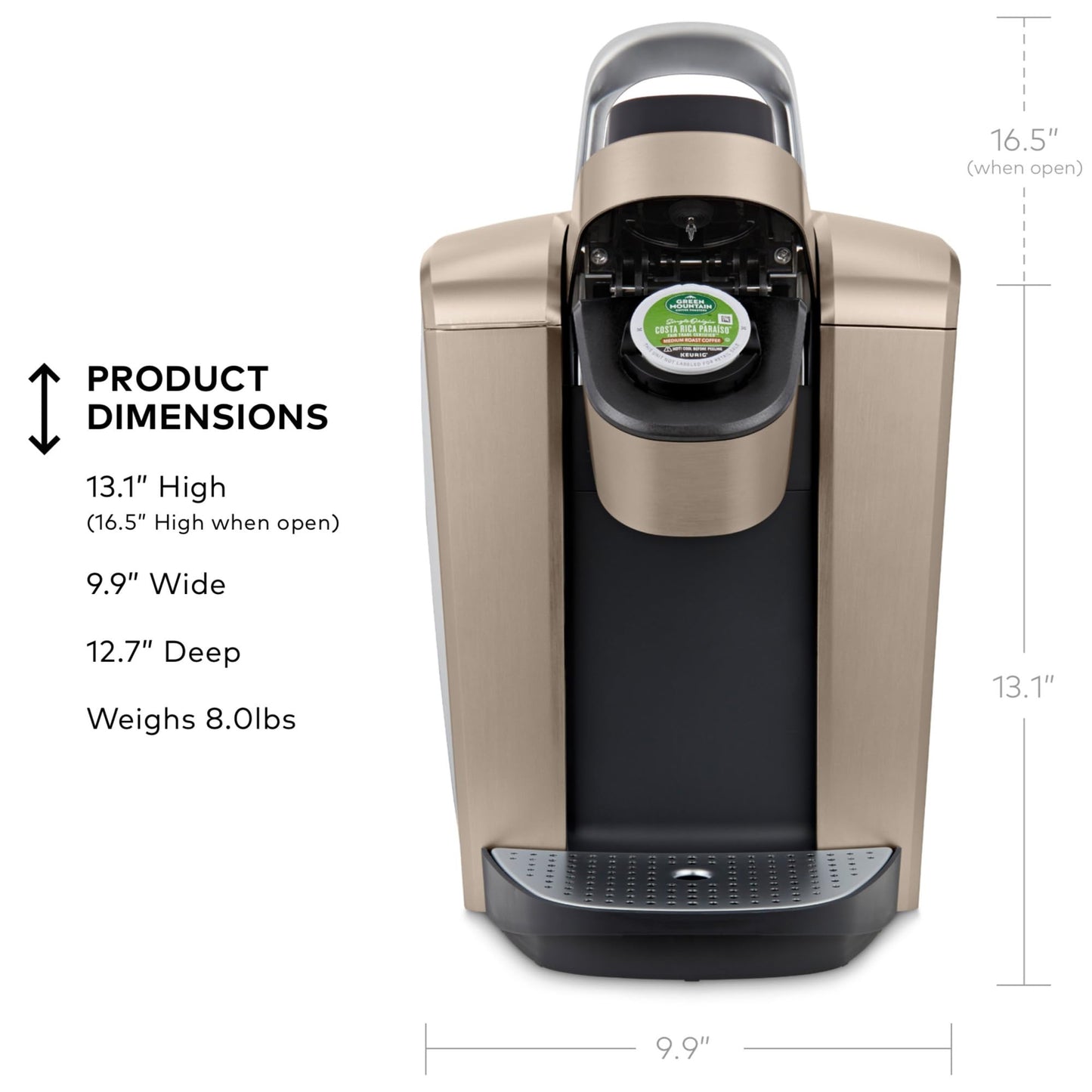 Keurig K-Elite Single Serve K-Cup Pod Coffee Maker, with Strength and Temperature Control, Iced Coffee Capability, 8 to 12oz Brew Size, Programmable, Brushed Gold