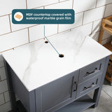 Homecart 30" Bathroom Vanity Cabinet Modern Freestanding Cabinet with Marble Pattern Countertop, Grey, Basin not Included Homecart