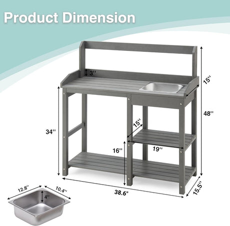 Psilvam Outdoor Potting Bench with Sink for All-Weather Gardens, HDPE Potting Benches for Outside, Planting Table for Garden, Patio and Lawn (Grey) Psilvam