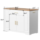 VALONDINO 46.5" Modern Kitchen Island with Trash Can Storage Cabinet, Rolling Kitchen Island Cart on Wheels with Open Side Shelves & Drawers, Storage Cabinet with Inner Adjustable Shelves, White-1 VALONDINO