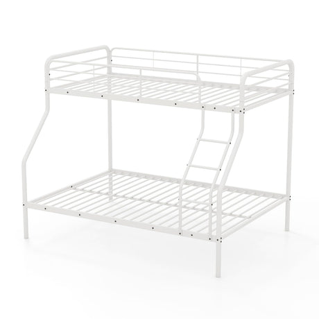 KOMFOTT Twin Over Full Metal Bunk Bed, Heavy-Duty Bunk Bed with Inclined Ladder, Safety Guardrail, Metal Slats Support, Noise-Free Design, Space-Saving Bunk Bed Frame for Teens & Adults (White) KOMFOTT