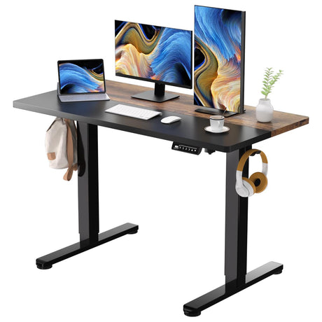 JYLH JOYSEEKER Electric Standing Desk, 48 X 24 Inch Adjustable Height Table, Sit Stand Desk with 2 Hooks, Ergonomic Rising Desk with Splice Board，Black & Rustic Brown JYLH JOYSEEKER
