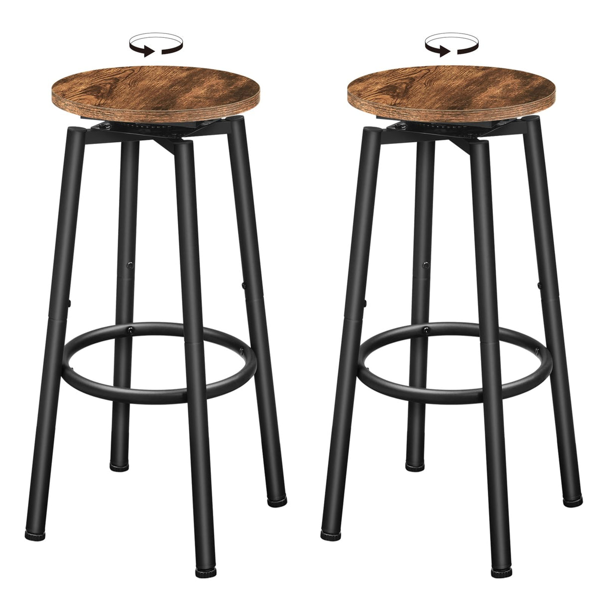 HOOBRO Bar Stools, Swivel Bar Stools Set of 2, 24.9" Round Bar Chairs, Backless Modern Breakfast Chairs, with Adjustable Feet, for Kitchen Islands, Bar, Cafe, Rustic Brown and Black BF24BY01 HOOBRO