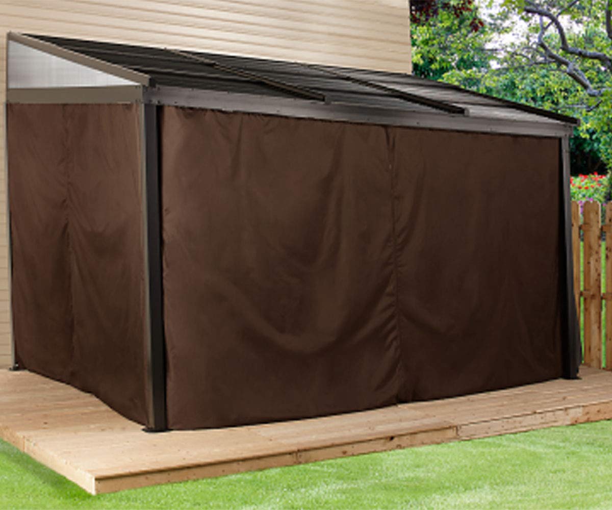 Sojag 10' x 12' Francfort Wall-Mounted Hardtop Gazebo Outdoor Weather-Resistant Aluminum Frame Sun Shelter Black,Brown - WoodArtSupply