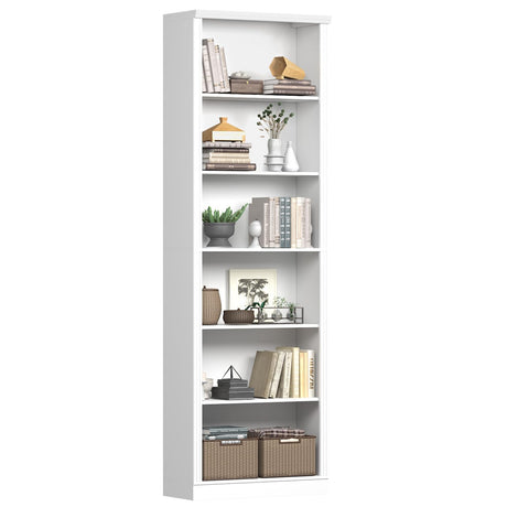 Thacuok 75" Tall Bookshelf & Bookcase, 6-Tier Adjustable Storage Shelves, Book Shelf with Anti-Tipping Device, Floor Standing Modern Display Rack for Living Room, Bedroom, Office, White Thacuok
