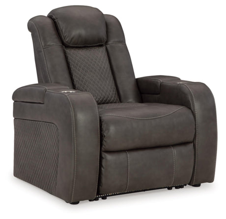 Signature Design by Ashley Fyne-Dyme Contemporary Power Recliner with Adjustable Headrest, Cup Holders and LED Lighting, Black & Gray Signature Design by Ashley