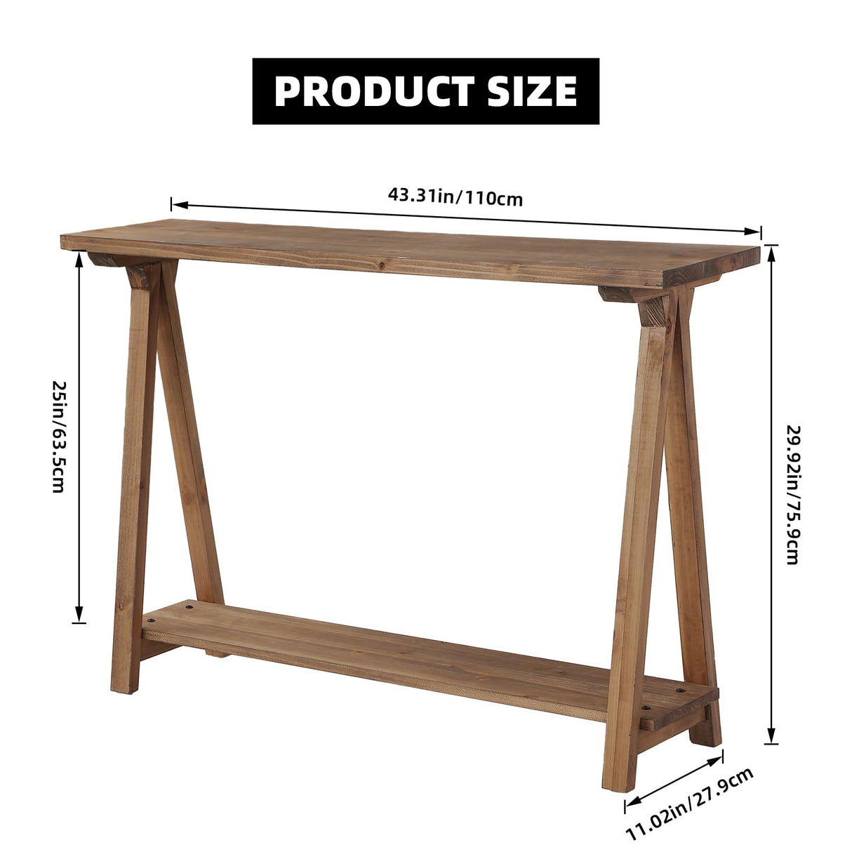 iVilla Farmhouse Console Tables for Living Room, Solid Wood 2-Tier Sofa Table, Rustic Hallway Table for Entryway, Natural iVilla