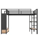 Bellemave Queen Size loft Bed with Wardrobe and Storage Shelves and Pegboard Drawers, Metal Queen Loft Bed Frame for Adults, Kids, Teens, Black Bellemave