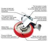 8 Pack 5 Inch Combo Caster Swivel Plate 4 w/Brake & 4 Plate Heavy Duty on Red PU Wheels with Heavy Duty Screws FactorDuty