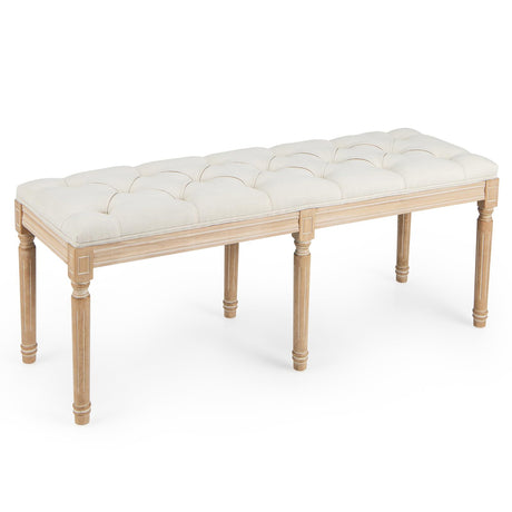 Giantex Vintage Dining Room Bench - 47" L Upholstered Entryway Bench with Solid Rubber Wood Legs, End of Bed Button Tufted Ottoman Bench for Entryway, Living Room, Bedroom & Dining Room (1, Beige) Giantex