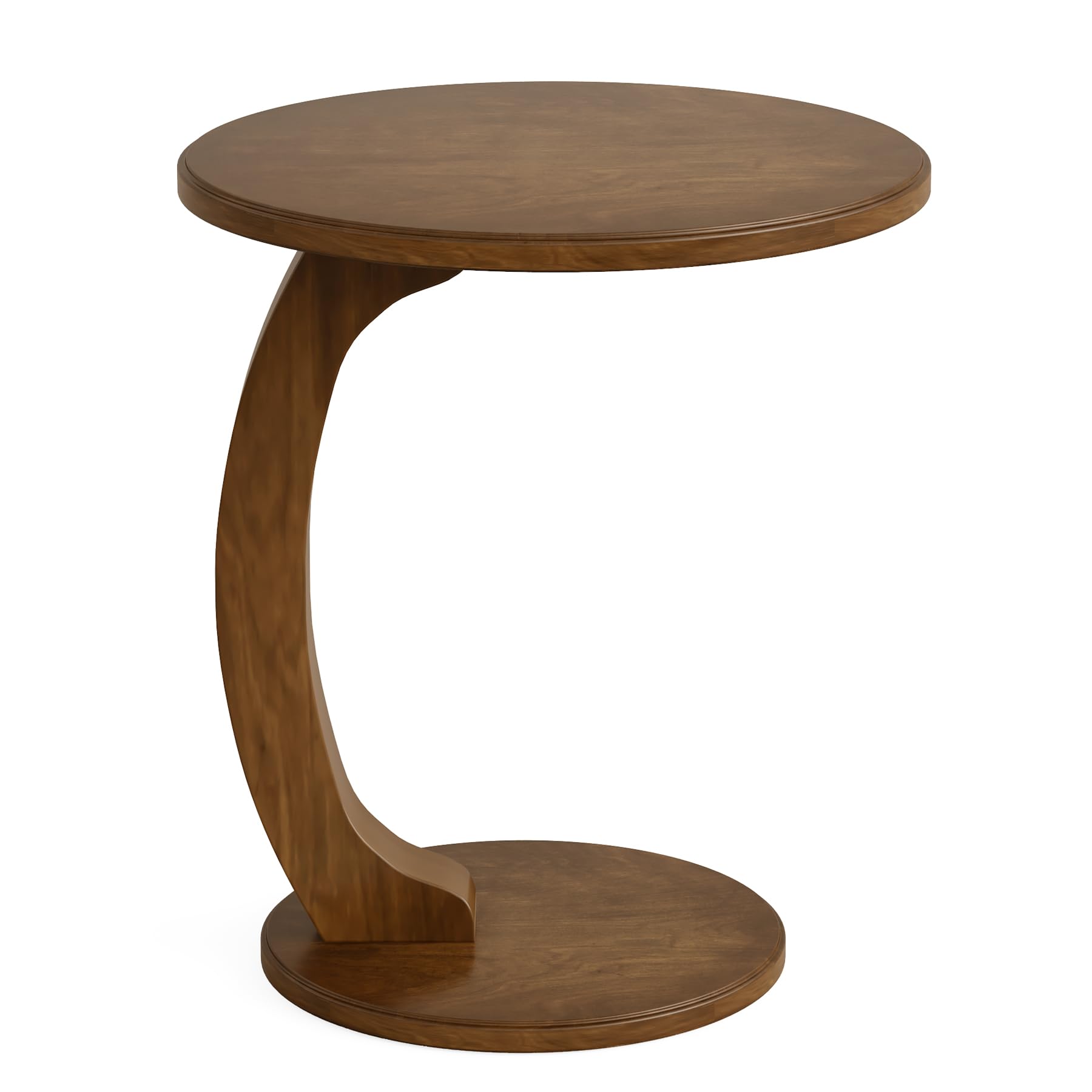 Tribesigns Round End Table, Solid Wood C-Shaped Side Table, Small Couch Side Table, Mid-Century End Table, Retro Side Table, Boho Side Table for Living Room - WoodArtSupply