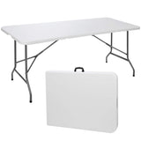 SUPER DEAL 6FT Folding Table for Indoor Outdoor, Portable Heavy Duty Fold-in-Half Plastic Dining Picnic Party Camping Table with Carrying Handle SUPER DEAL