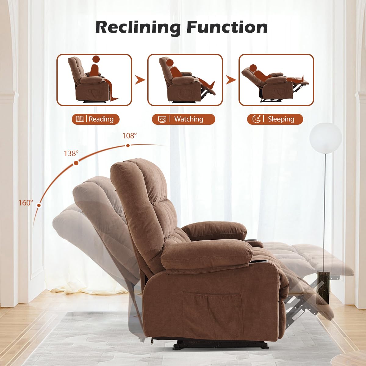MAHOMICO Recliner Loveseat with Cup Holders for Living Room Love Seat Manual Oversized Recliner with Ergonomic, Side Pocket for Adult MAHOMICO