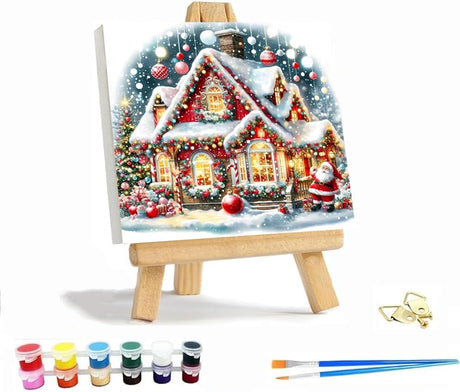 VIGEGU Christmas House Paint by Numbers Kit for Adults with Framed,Paint by Number DIY Acrylic Adult Paint by Number Kits for Wall Decor 10x10in VIGEGU