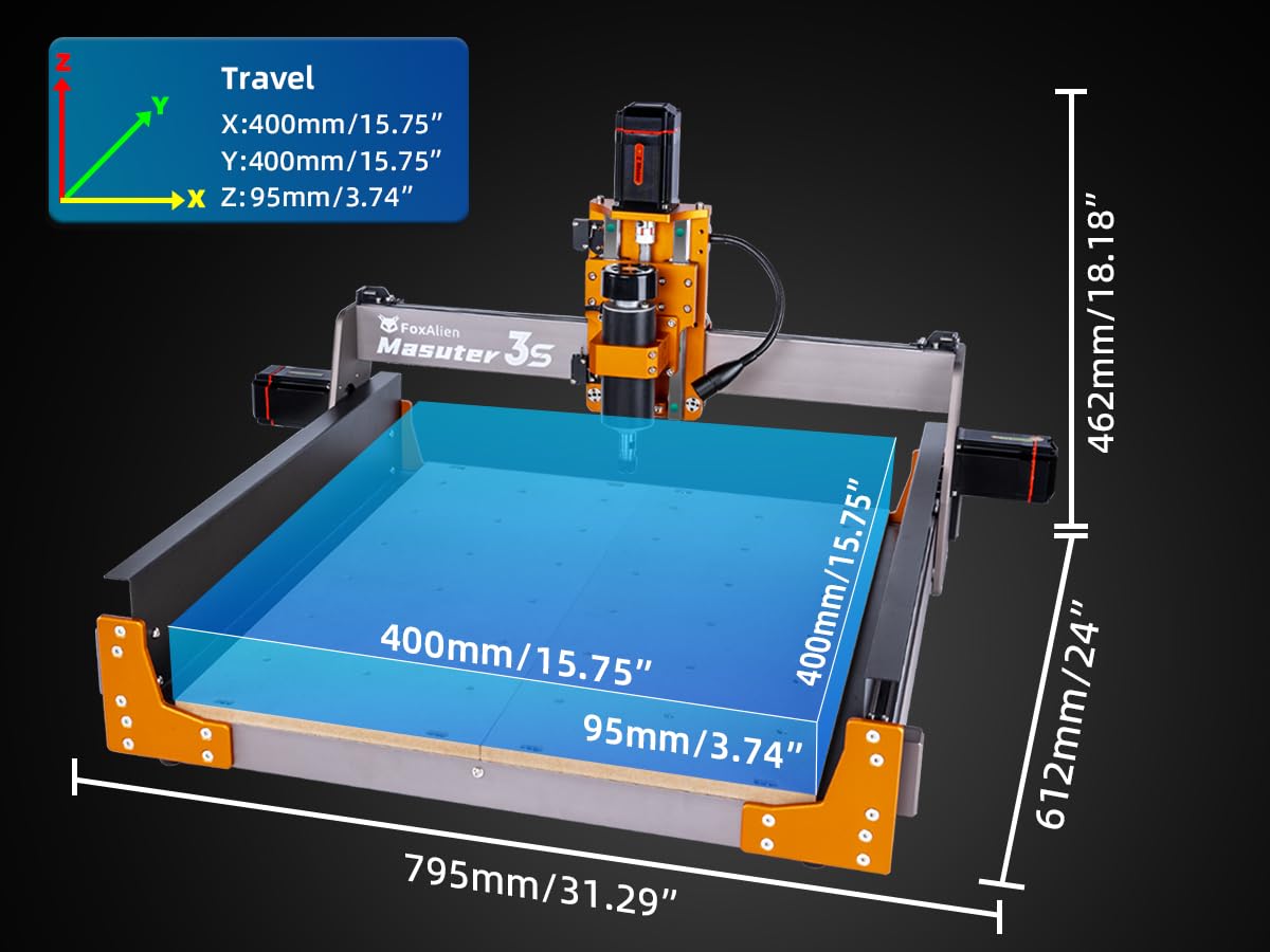 FoxAlien Masuter 3S CNC Router Machine with NEMA 23 Closed-Loop Stepper Motor, 400W Spindle 3 Axis Engraving Milling Machine for Wood Acrylic Aluminum Carving Cutting - WoodArtSupply