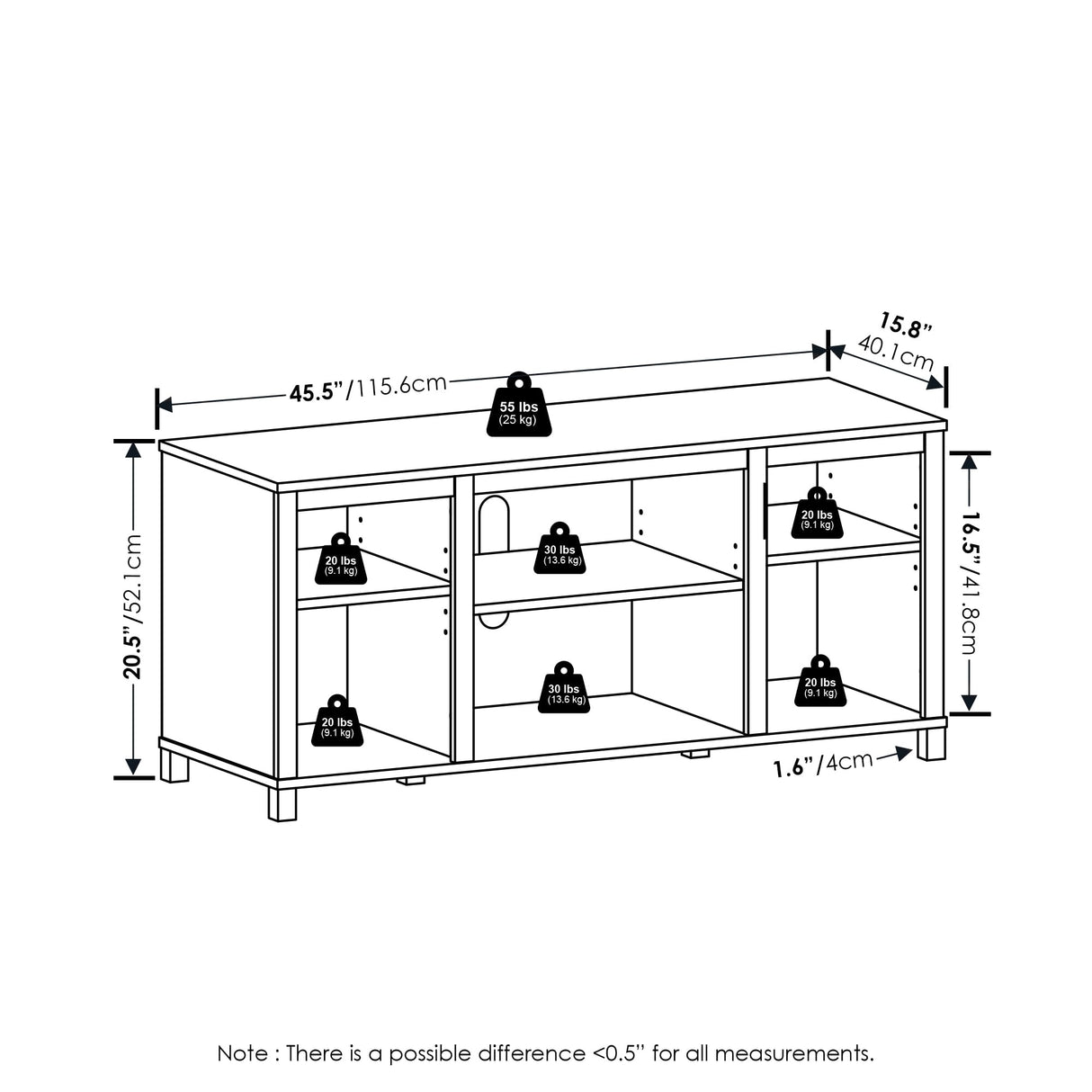 Furinno Classic TV Stand with Shelves for TV up to 55 Inch, Americano Furinno