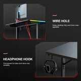 GTRACING Gaming Desk 55 Inch with LED Lights, Large Computer Desk with Mouse Pad for Home Office, T-Shaped Carbon Fibre Surface PC Game Workstations with Headphone Hook, Black GTRACING