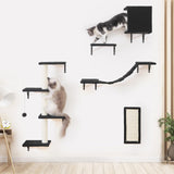Modern Wall-Mounted Cat Furniture - 5pcs Cat Wall Shelves, Stable Wooden Cat Climber with Cat House, Bridge, Tree, Steps, and Scratcher - Black ESOTTE
