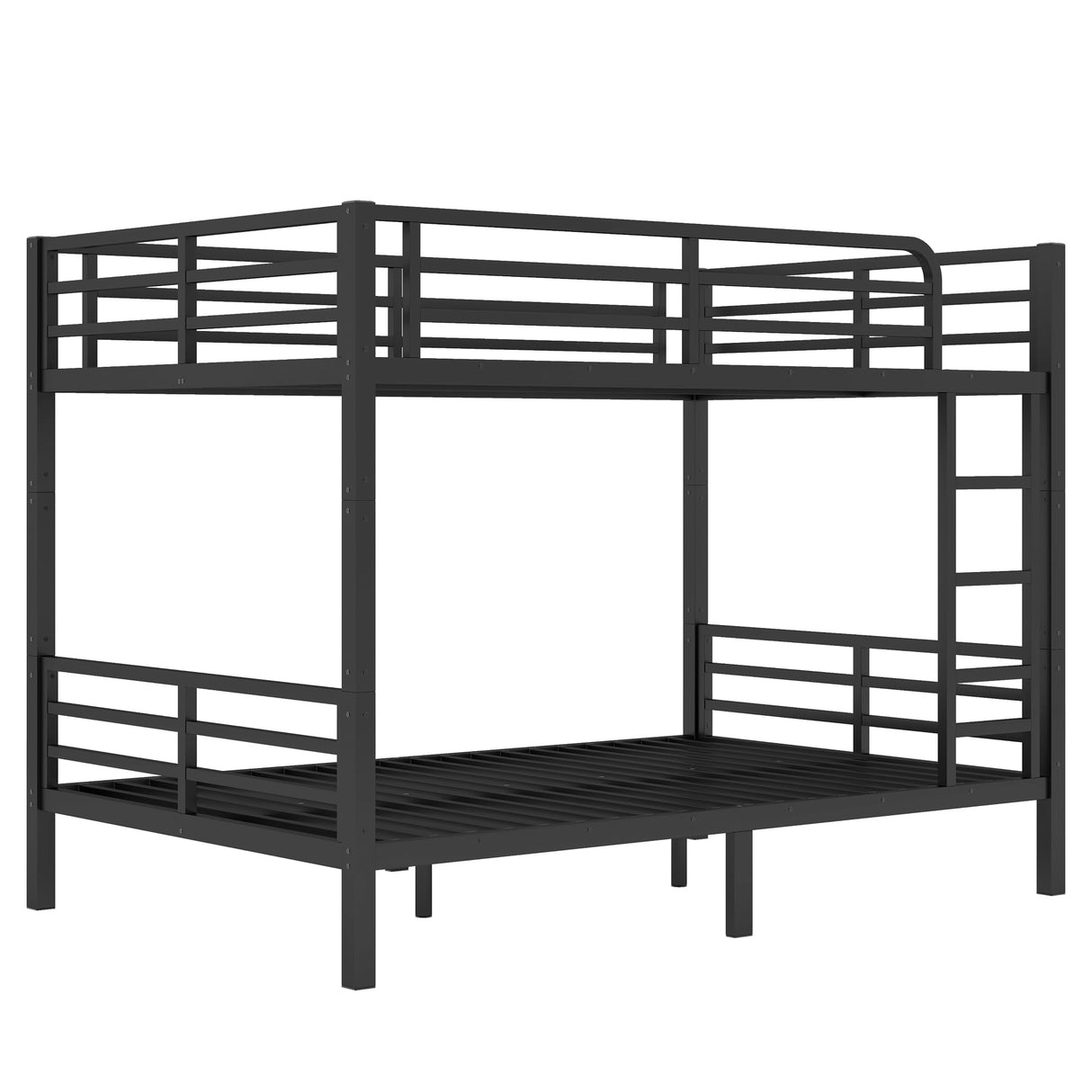 Bellemave Full XL Over Full XL Bunk Bed for Teens and Adults, Metal Bunk Bed Frame with Ladder and Guardrail No Box Spring Required Noise-Free Steel Slats Convertible bunk Bed for Adults Black Bellemave