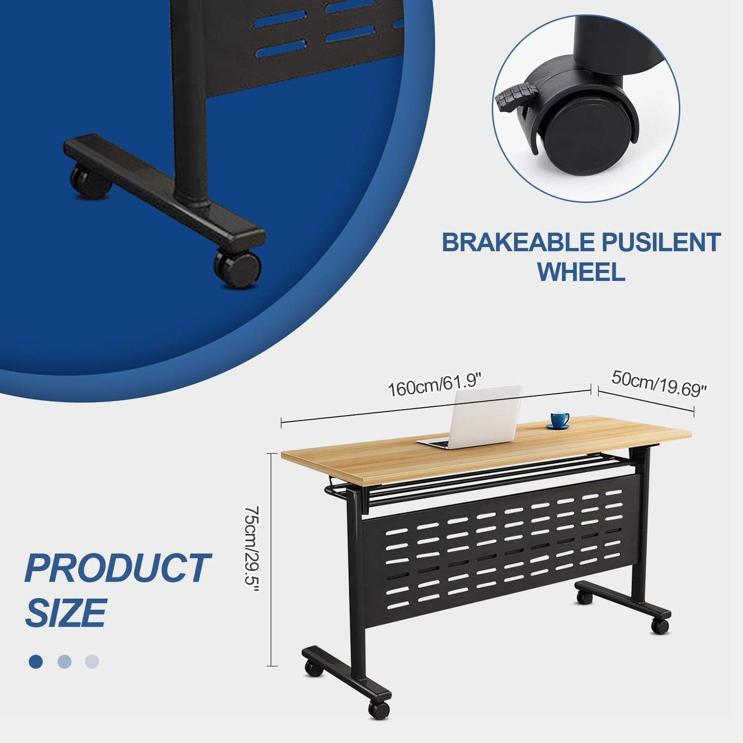 6-Pack Folding Conference Table for 12-16People,Modern Flip Top Training Room Tables with Wheels Save Space Rectangle Office Meeting Table Computer Desk forStudy Writing (6pcs 62.9 * 23.6 * 29.5in)