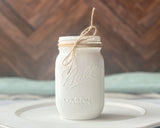 Small White Mason Jar Decor – 16 oz Hand Painted Distressed Jar – 5 Inch Farmhouse Pen Holder or Small Flower Vase – Rustic Modern Centerpiece for Desk, Tiered Tray (White Jar - No Flowers) Viva's Flower Shop