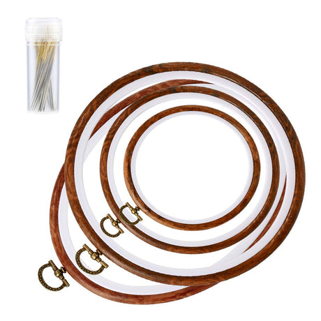 4 Pack Embroidery Hoop Ring, Imitated Wood Display Frame Circle and Oval Embroidery Kits with 30 Pieces Large Eye Embroidery Needles, Quilting Hoop and Cross Stitch Supplies for Sewing and Wall Hang JUPEAN