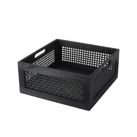 YRMT Wood Storage Crate Basket Rustic Wooden Storage Container for Organizing Decorative Bamboo Box with Handles for Pantry, Shelves Organizer 11.4" x 11.4" x 5" (Black) YRMTKIHE