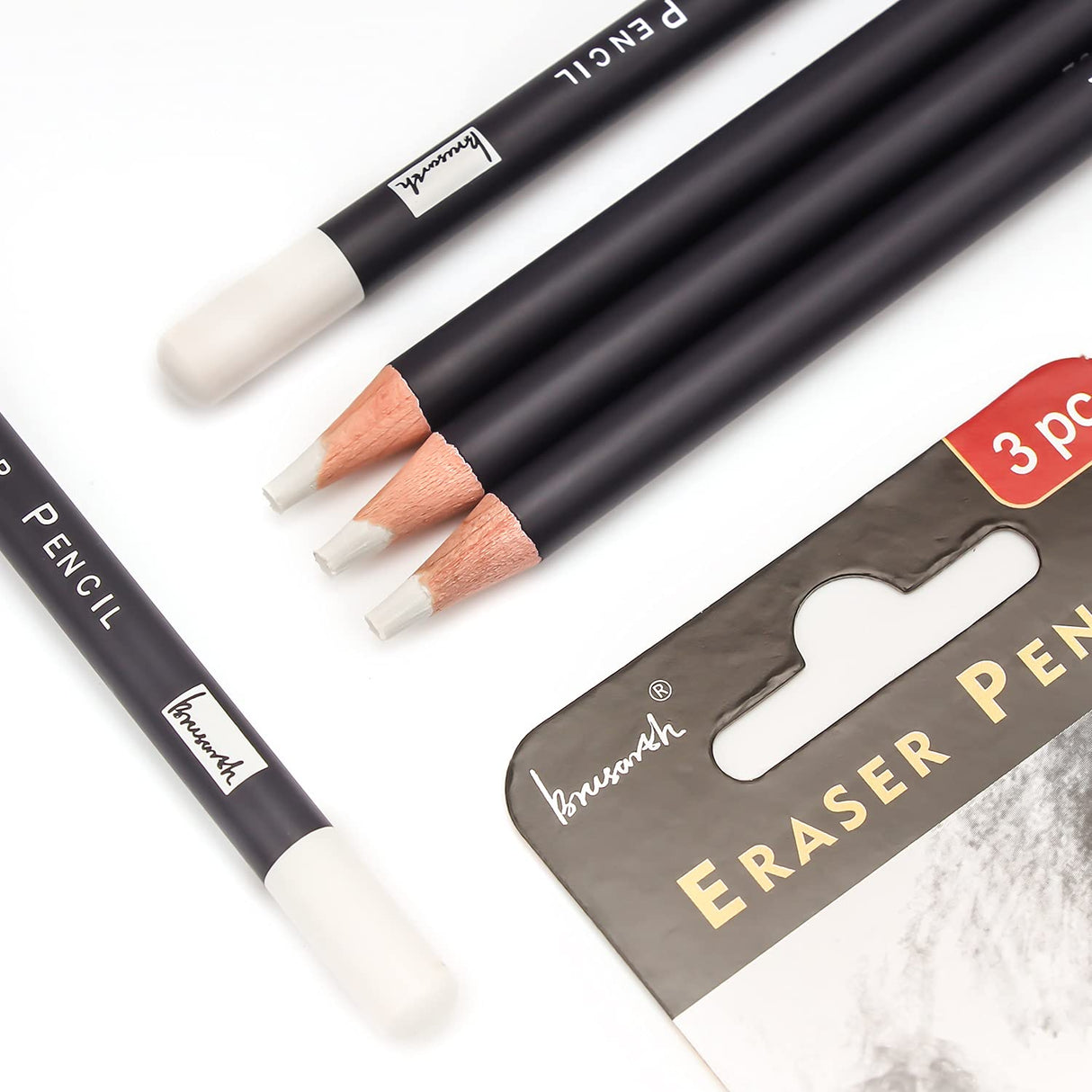 Brusarth 3pc Eraser Set - Fine Detail Eraser for Sketching, Charcoal Drawings & Colored Pencils Brusarth