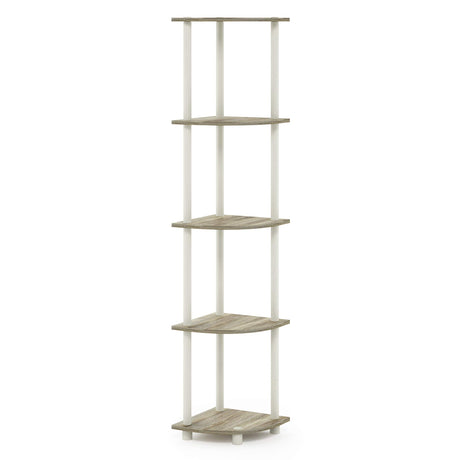 Furinno Turn-N-Tube 5 Tier Corner Display Rack Multipurpose Shelving Unit, 1-Pack, Sonoma Oak/White Furinno