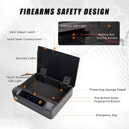 Adoreal Gun Safe for Handgun, Sensitive Quick-Access Fingerprint Biometric Gun Safe for Pistols, Visible LCD Monitor Gun Locks Box for 2 Guns, Anti-theft Design Sturdy Heavy Steel Construction