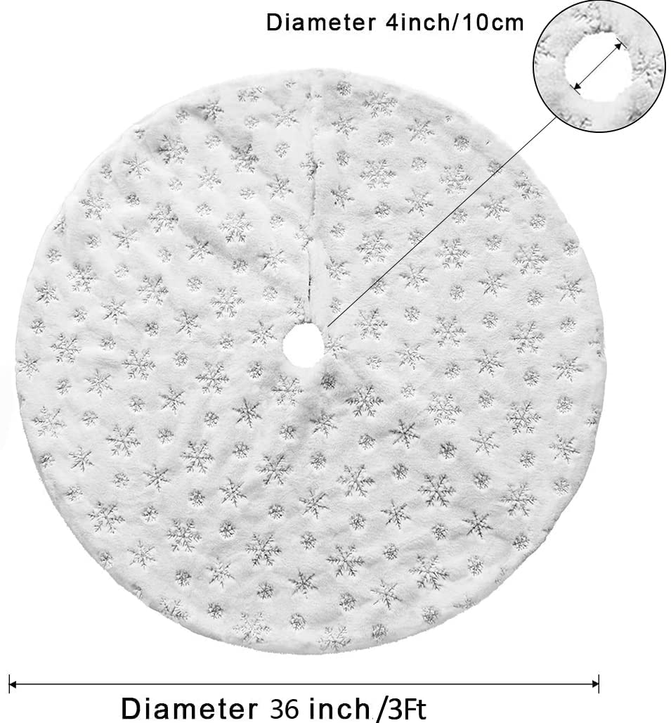 NUOGIC 36inch White Christmas Tree Skirt - for 5FT 6FT 7FT Xmas Tree Snowflake Christmas Tree Skirt