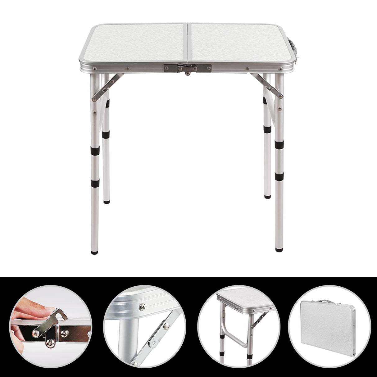 RedSwing Small Folding Table Portable 2 Feet, Small Foldable Table Adjustable Height, Lightweight Aluminum Camping Table, 15.7 in x 23.6 in x 19 in RedSwing