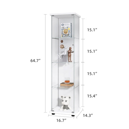 Yoluckea Glass Cabinet, 4 Shelves Glass Display Cabinet with Door, Curio Cabinet Collection Glass Display Case for Home Office, Floor Standing Bookshelf Corner Cabinet for Book, Toys, Glory (White)