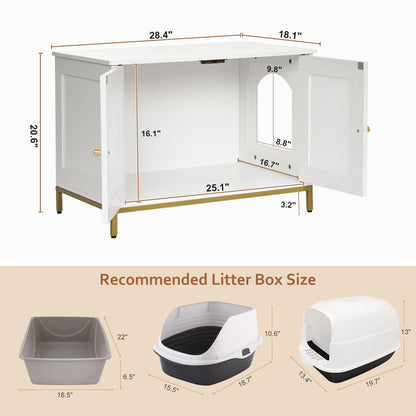 Homhedy Cat Litter Box Enclosure, Litter Box Furniture Hidden with Metal Frame, Cat Washroom Furniture, Cat House, Fit Most of Litter Box, Modern Style, White and Gold - WoodArtSupply