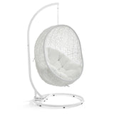 Modway Hide Wicker Rattan Outdoor Patio Porch Lounge Egg Swing Chair Set with Stand in White Modway