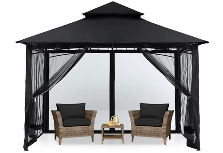 MASTERCANOPY Outdoor Garden Gazebo for Patios with Stable Steel Frame and Netting Walls (8x8,Black) MASTERCANOPY