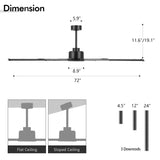 LEDLUX 72" Ceiling Fan No Light, Reversible DC Motor, 6 Speed Remote Control, Industrial 9 Aluminum Blades with 3 Downrods for Home or Commercial, Living Room/Warehouse Black LEDLUX