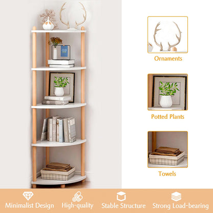 IOTXY Modern 5-Tier White Wooden Corner Bookshelf - Stylish Open Bookcase for Home and Office Storage - WoodArtSupply