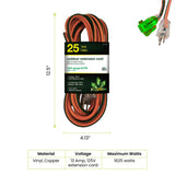 Go Green Power Inc. 16/3 25ft Outdoor Extension Cord with Lighted End - Contractor Grade, Durable, and Moisture Resistant - Ideal for Heavy Duty Tools - GG-13725 Power By GoGreen