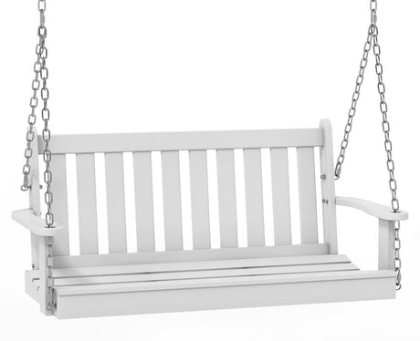 Shintenchi Outdoor Patio Hanging Wooden Porch Swing 4FT with Chains, 2-Person Upgraded Heavy Duty Swing Bench for Garden and Backyard, White Shintenchi