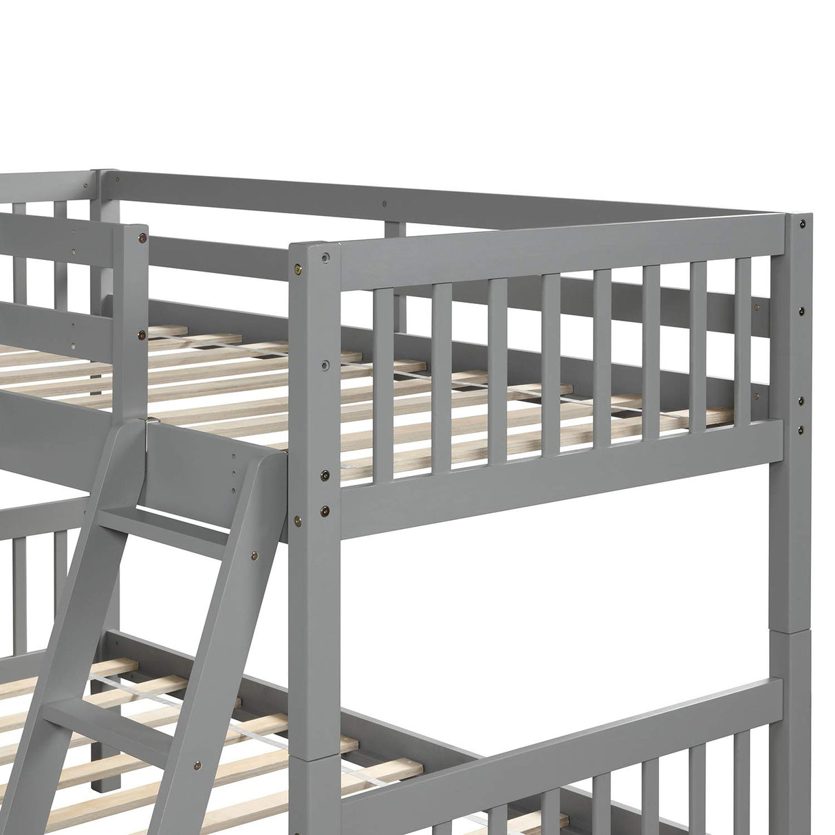 L-Shaped Bunk Bed Twin Over Twin, Quad Bunk Bed with Angle ladder and Security Guardrail, Twin size Bunk Beds for 4, Wooden Corner Bunk Beds for Kids, Teens, Adults, No Box Spring Needed (Twin, Grey) Harper & Bright Designs