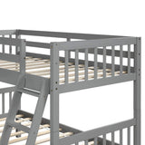 L-Shaped Bunk Bed Twin Over Twin, Quad Bunk Bed with Angle ladder and Security Guardrail, Twin size Bunk Beds for 4, Wooden Corner Bunk Beds for Kids, Teens, Adults, No Box Spring Needed (Twin, Grey) Harper & Bright Designs