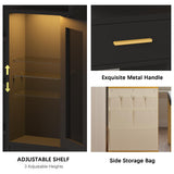 Makeup Vanity Table Set with LED Lights & Charing Station, Large Make up Vanity Desk with Mirror and Lights, Dressing Vanity Table with Nightstand & Soft Stool, Black Vanity with Drawers & RGB Cabinet CSZZD