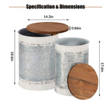 Poofzy Farmhouse End Tables Set of 2, Galvanized Metal Decor Side Table with Wood Lid, Coffee Table Storage Stool for Living Room (White) Poofzy