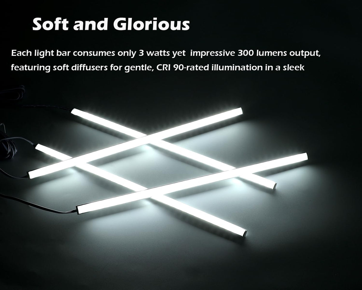 Cefrank V-Shape Under Cabinet Lighting Kit - 4pcs Sleeker 12" Dimmable LED Light Bars for Showcase Shelf Seamless Illumination - 1200lm, 12W - Pure White (6000K) Cefrank