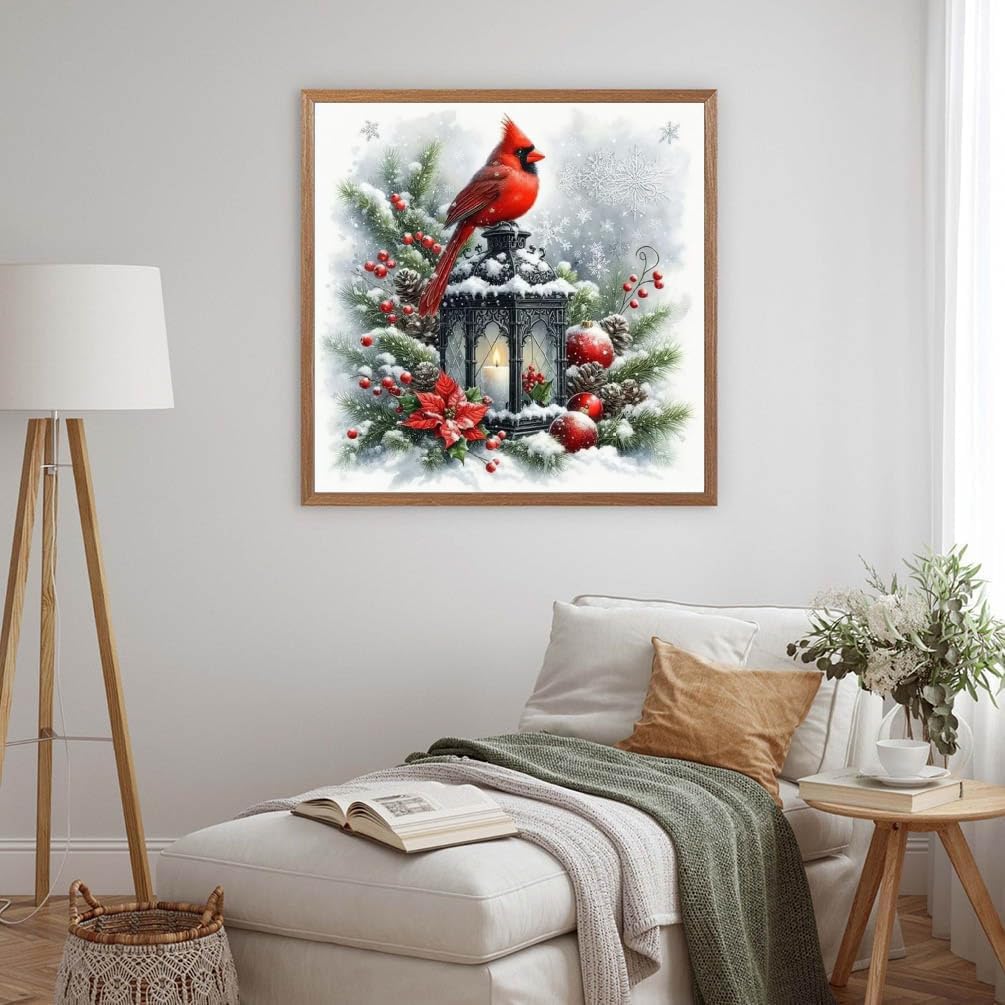 MOMDEDP Christmas Cardinal Diamond Painting Kits for Adults, 5D Light Diamond Art Painting by Numbers Kits, DIY Winter Diamond Dots Art Kits Full Round Drill Bird Diamond Paintings for Decor12x12 in MOMDEDP